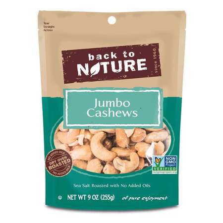BACK TO NATURE Back To Nature Kosher Sea Salt Roasted Jumbo Cashew Nuts 9 oz., PK9 87014035